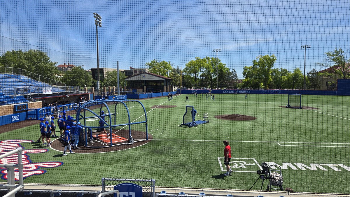 baseballparks's tweet photo. With Allen Fieldhouse in the distance, Hoglund Ballpark is the site of @WVUBaseball vs @KUBaseball -- the top two teams in the Big 12! Listen to @AndrewCaridi304 and me do the radio call starting at 1:45 Central on WVU's stream on the Varsity app. https://t.co/bAjt4uL9nY
