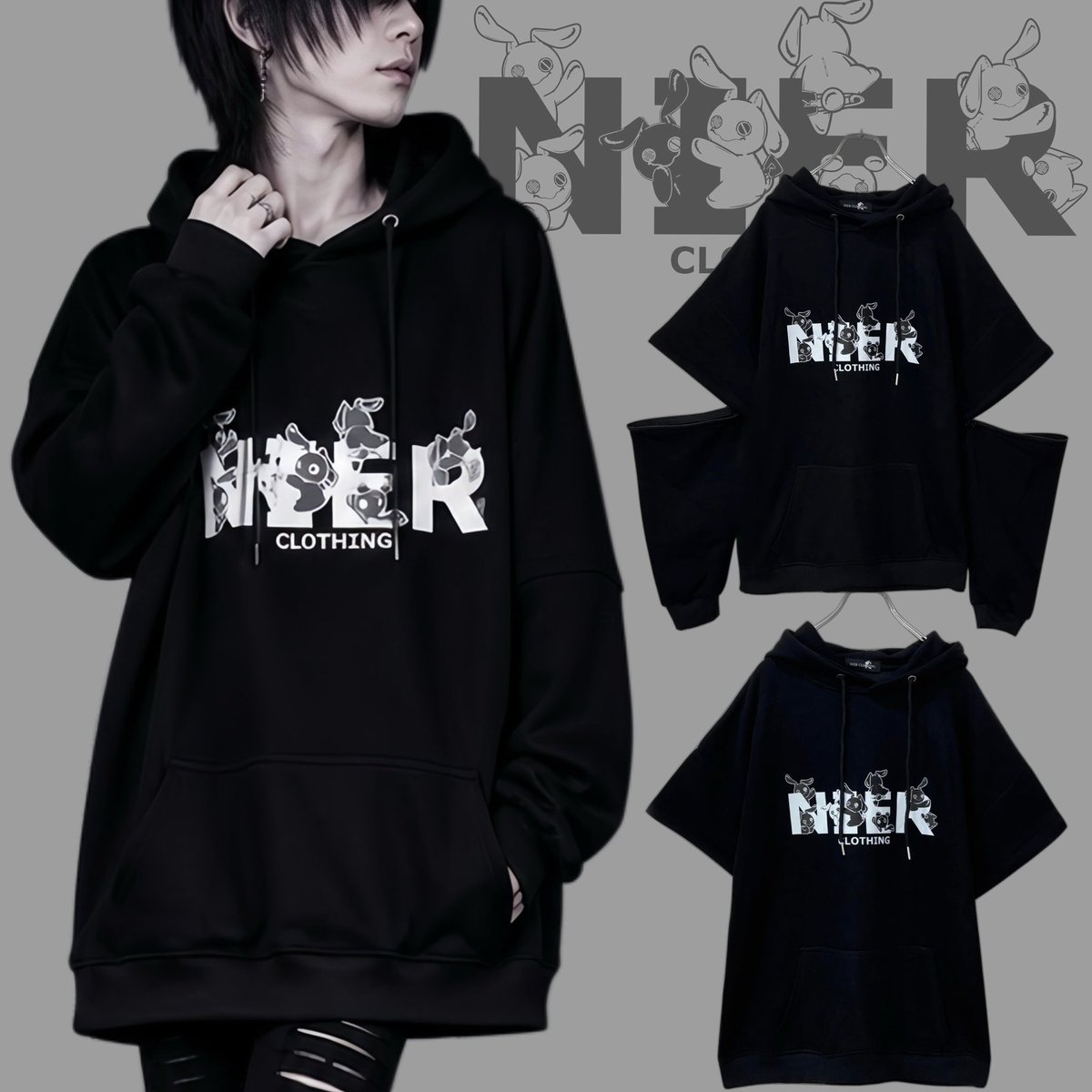 🎁MEGA PRESENT🎁 【2WAY SLEEVE NIER LOGO HOODIE】 BASE総合ショップ
