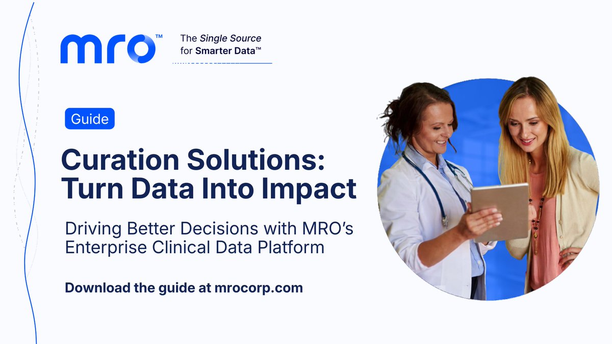 ADRose1014's tweet photo. Healthcare organizations have no shortage of data—but unlocking its value is the challenge.
@MROCorp's Curation Solutions help transform fragmented clinical data into insights that drive better decisions. Explore the guide:
 https://t.co/lctOrN4eMM

#ClinicalData #SmarterData https://t.co/0IVswVoiER
