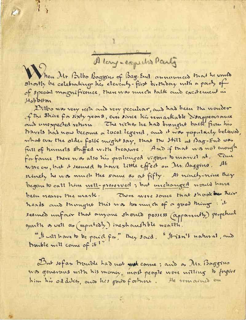 The first page of The Lord of the Rings, handwritten by Tolkien himself.