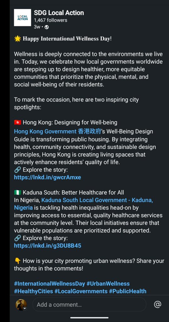 RayyanHussein's tweet photo. I am filled with joy and pride to share that our tireless efforts in improving healthcare access and service delivery have now been recognized on a global platform. Couple of weeks ago, the SDG Local Action highlighted Kaduna South Local Government in their publication for our deliberate and genuine interventions in healthcare. This recognition affirms that we are not only making progress, we are setting global standards in community-based healthcare delivery.

This achievement is a direct result of the enabling environment provided by His Excellency Governor Sen. Uba Sani CON, through his SUSTAIN Agenda, which we are vigorously implementing here in Kaduna South. We remain committed to doing even more for our people. We will continue to push for greater milestones to keep Kaduna South Local Government on the global stage.

Hon. Rayyan Hussein MPSCM FICA 
Executive Chairman,  
Kaduna South Local Government.  
RH.