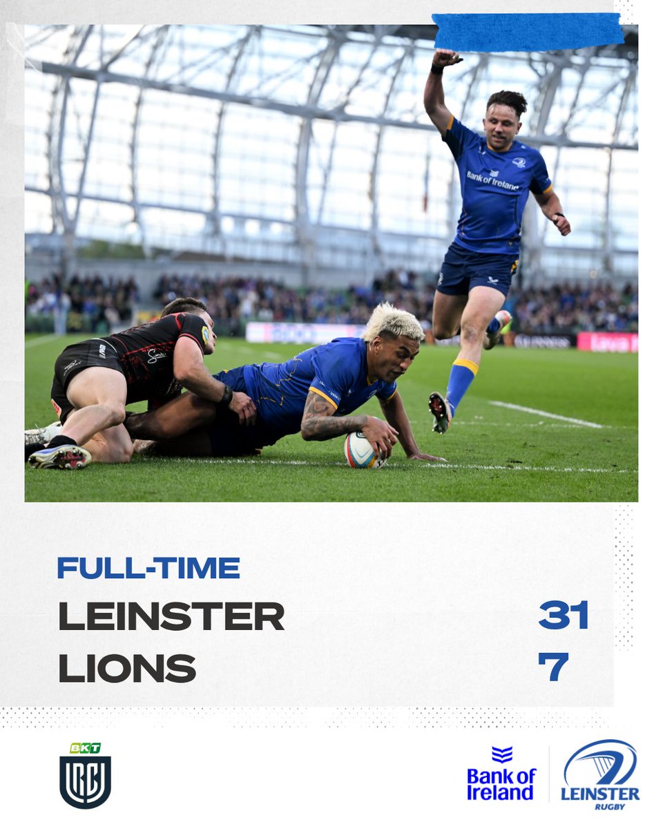 leinsterrugby's tweet photo. A bonus-point win at the Aviva! 👊💙

#LEIvLIO #NeverLessThanEverything https://t.co/9rQXVUounS