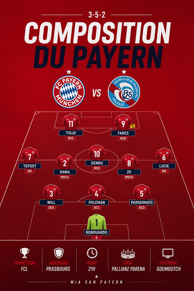 PayernFFL's tweet photo. 𝗟𝗔 𝗖𝗢𝗠𝗣𝗢𝗦𝗜𝗧𝗜𝗢𝗡 𝗗𝗘 𝗡𝗢𝗦 𝗣𝗔𝗩𝗔𝗥𝗢𝗜𝗦 𝗣𝗢𝗨𝗥 𝗟𝗘 𝗖𝗛𝗢𝗖 𝗙𝗔𝗖𝗘 𝗔 𝗣𝗥𝗔𝗦𝗕𝗢𝗨𝗥𝗚 ! ❤️🤍 https://t.co/URxRkonmpK