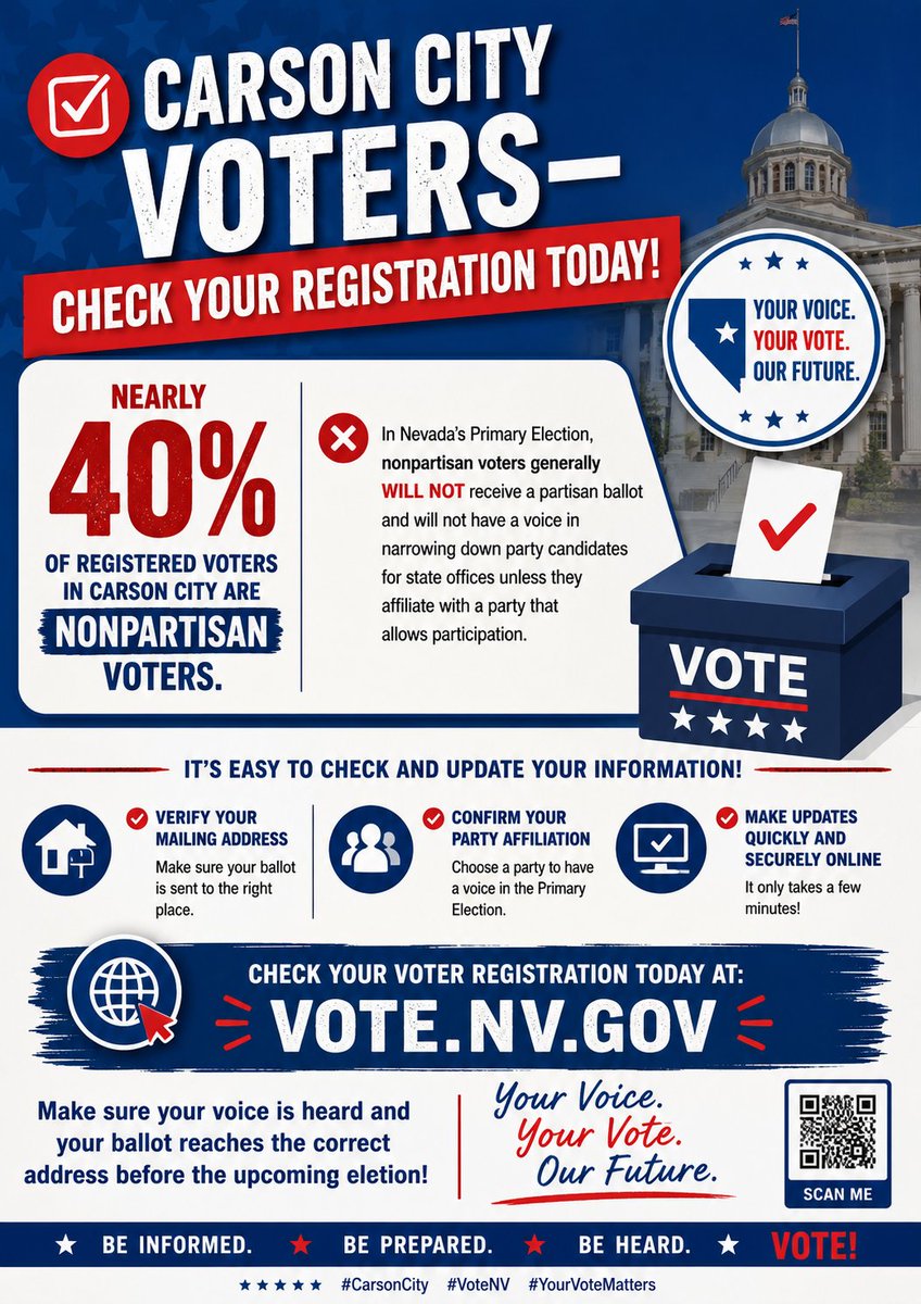 scotthoen's tweet photo. Carson City NV Voters -- Check your registration today! https://t.co/3Kjj3mNCmY