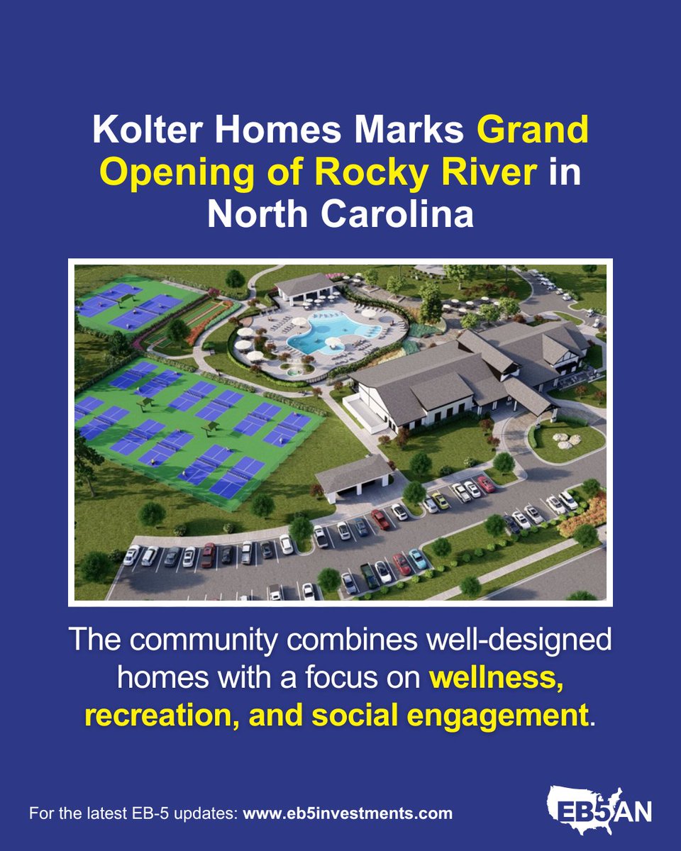 EB5AN's tweet photo. Kolter Homes has officially launched Rocky River, a new 55+ community near Charlotte featuring resort-style amenities, wellness-focused living, and nearly 1,200 planned homes.

🔗 Learn more: https://t.co/QhxAUFhTwP https://t.co/bNOqtiVcgD