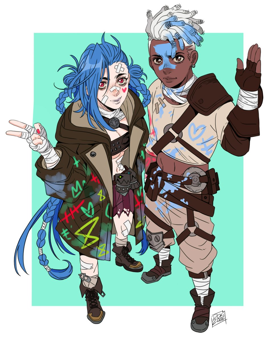 ♡ Ekko x Jinx ♡   
⊹₊˚‧︵‿₊୨✦ ݁୧₊‿︵‧˚₊⊹  
My favorite outfits of theirs in the artbook!
#TimeBomb #ekkoxjinx #arcane #arcanefanart