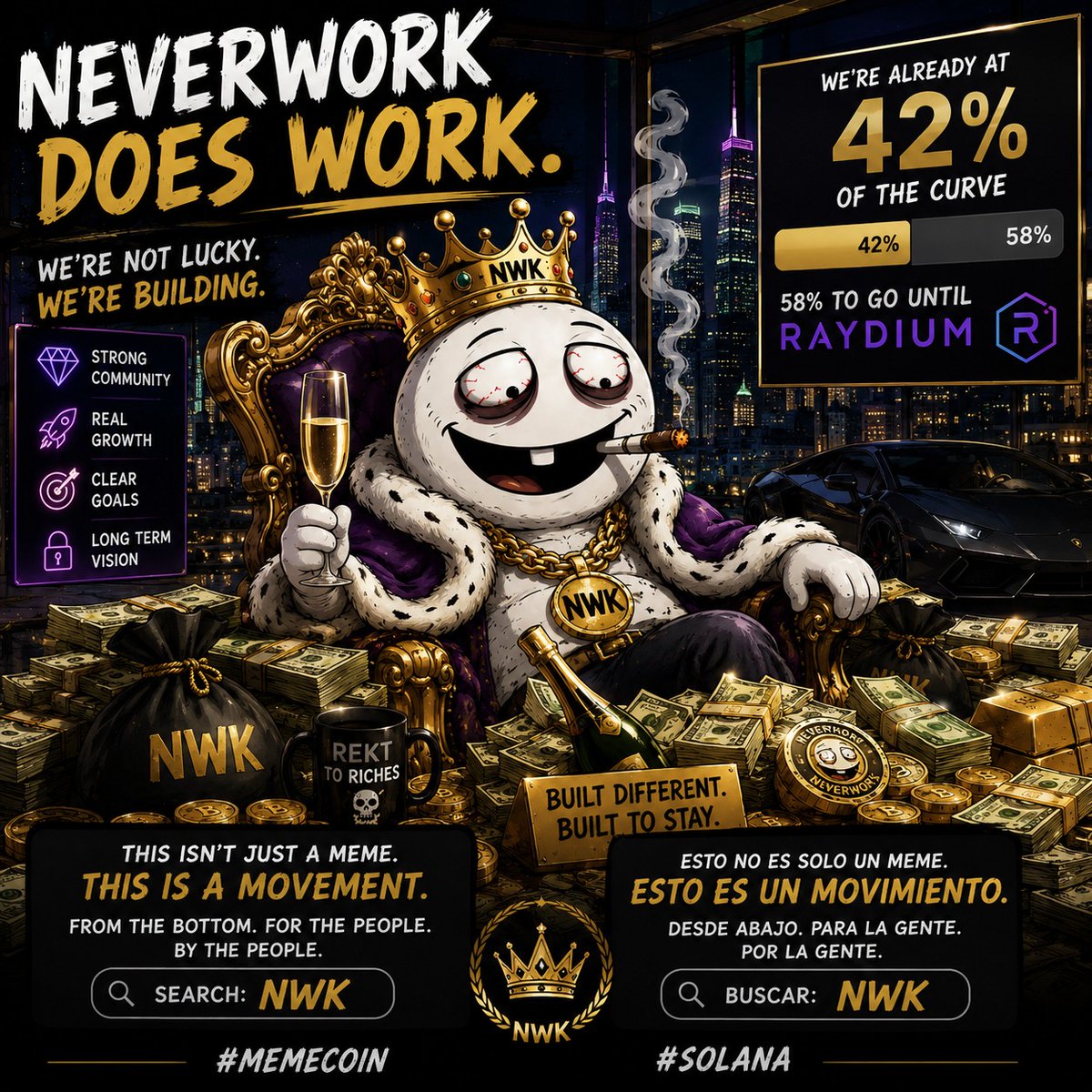 Neverworks_meme's tweet photo. People said NEVERWORKS was just another joke.

But jokes don’t build communities.
Jokes don’t survive bad days.
Jokes don’t keep growing step by step.

42% completed.
Closer to Raydium every day.

This project was built for every trader that got humbled by the market…
and still came back.

No fake promises.
No fake millionaires.
Just a community trying to build something bigger together.

Maybe NEVERWORKS really does work. 🚬

Search: NWK

#memecoin #Solana