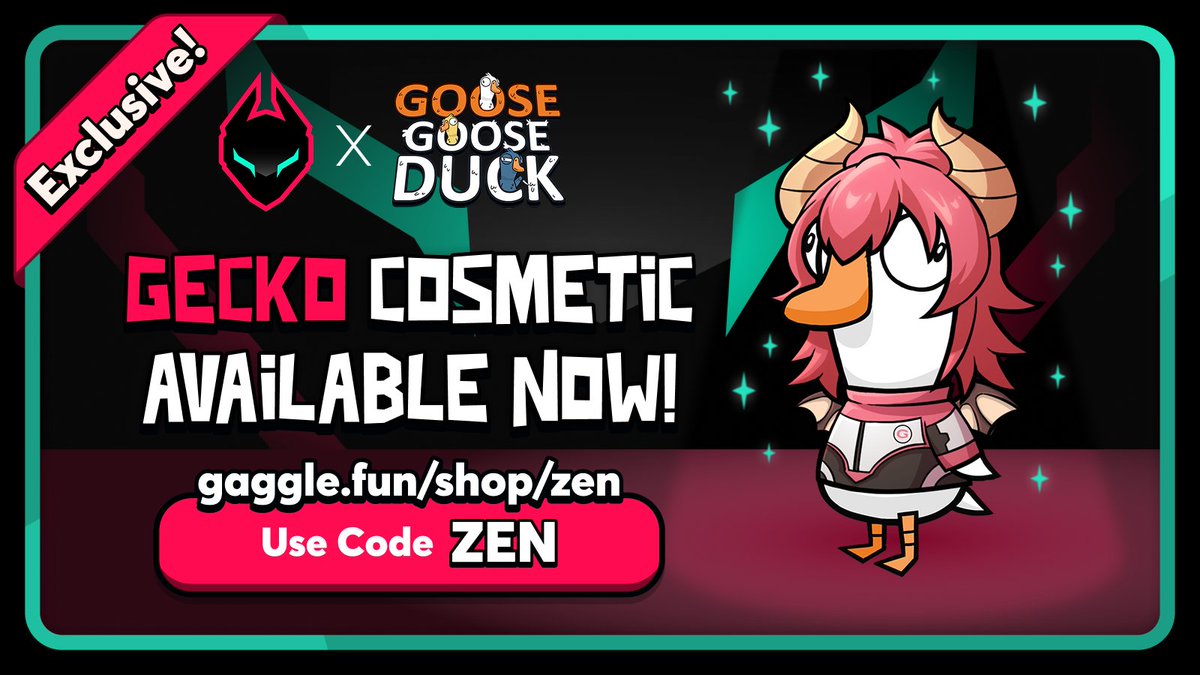 This is a call to ALL GECKOS!
Do you like being suspicious, evil or maybe just a little silly, well be silly, TOGETHER! Find other Gecko's, and have fun now with your own GECKO COSMETIC in one of my favorite games, GOOSE GOOSE DUCK! 
Get your skin today! : gaggle.fun/shop/goose-goo…