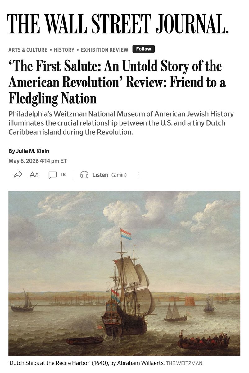 loremipsumcorp's tweet photo. The Wall Street Journal just called “The First Salute” intriguing — and we’d have to agree. We designed the exhibition and produced its media, with the WSJ giving a particular nod to the films. On view at the Weitzman National Museum of American Jewish History @weitzmanmuseum through April 2027, the exhibition tells the story of St. Eustatius, the tiny Caribbean island that helped arm the American Revolution.