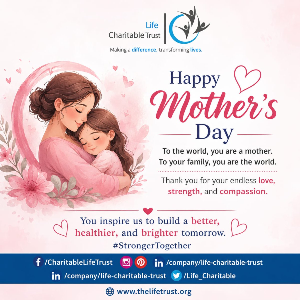 life_charitable's tweet photo. Happy Mother’s Day to all the incredible mothers whose love, strength, and care make the world a better place. 🌸❤️
Today, we celebrate your endless sacrifices and unconditional love.

#MothersDay #HappyMothersDay #LifeCharitableTrust #CelebrateMothers #LoveAndCare https://t.co/so7wMpVgv6