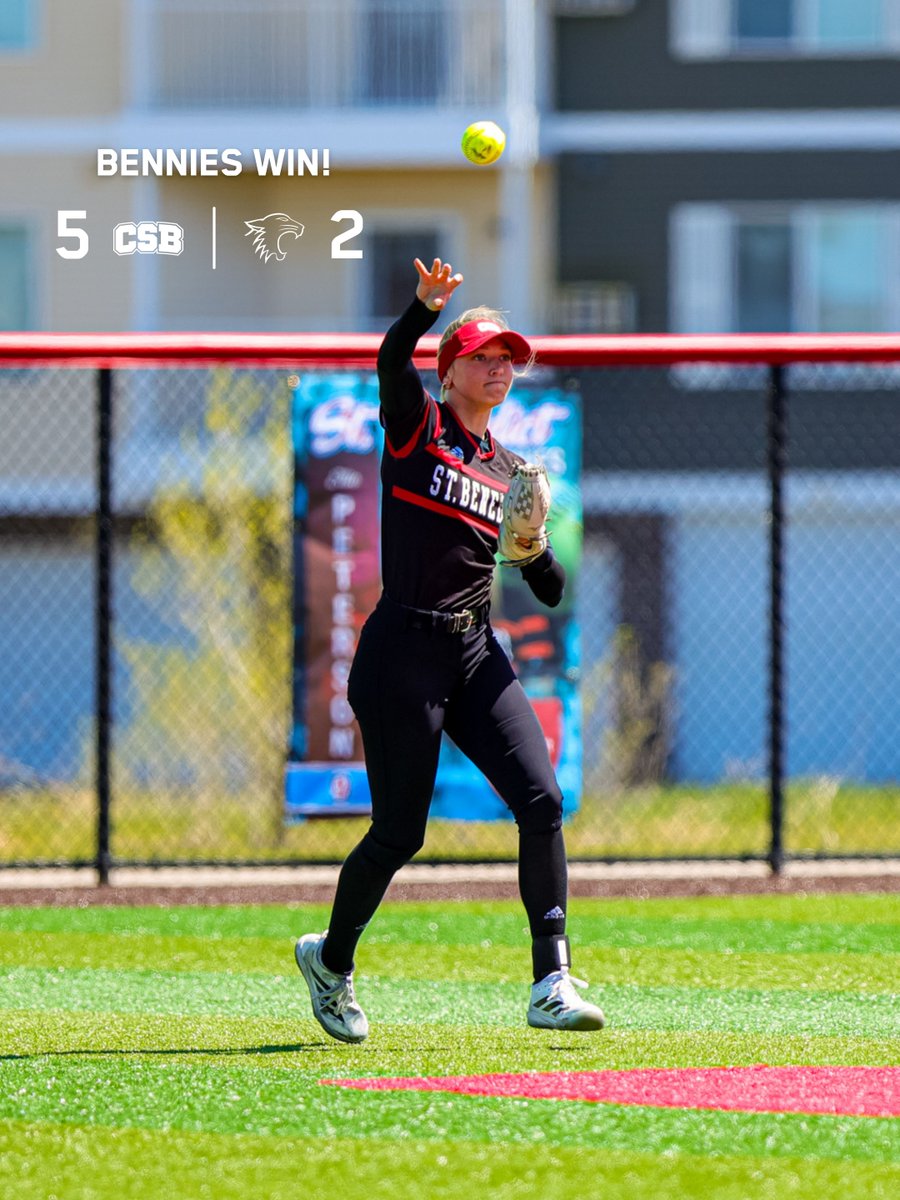 CSB_Athletics's tweet photo. FINAL: @CSBSoftball is CHAMPIONSHIP BOUND! The Bennies defeated St. Catherine 5-2 behind a complete game from Ellie Peterson &amp; a 3-run second inning. SCU issued 8 free passes to CSB, who moved on to the MIAC title game with 4 hits, all from different players. 

#GoBennies | #d3sb https://t.co/5qspAAAzoV
