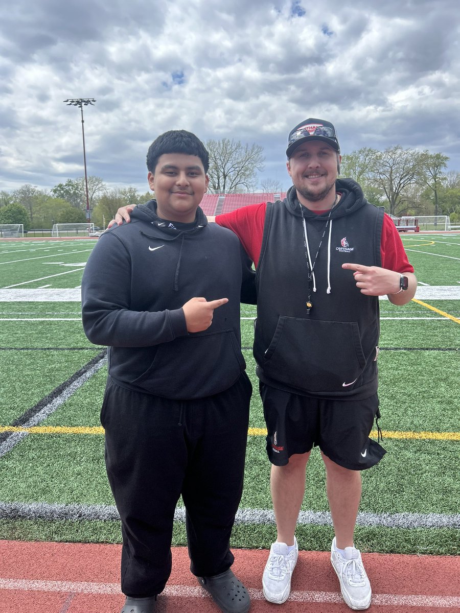 815_Angel's tweet photo. Amazing time and amazing place at @Carthage_FB, loved how the show out “F.I.R.E” and play with heart in practice. Thank you @Coach_Kus for inviting me, and thank you @CoachPopino @CoachKruse62 for taking time and talking to me and my family!

@PrepRedzoneIL @CCIW_Athletics @GVikeAthletics
