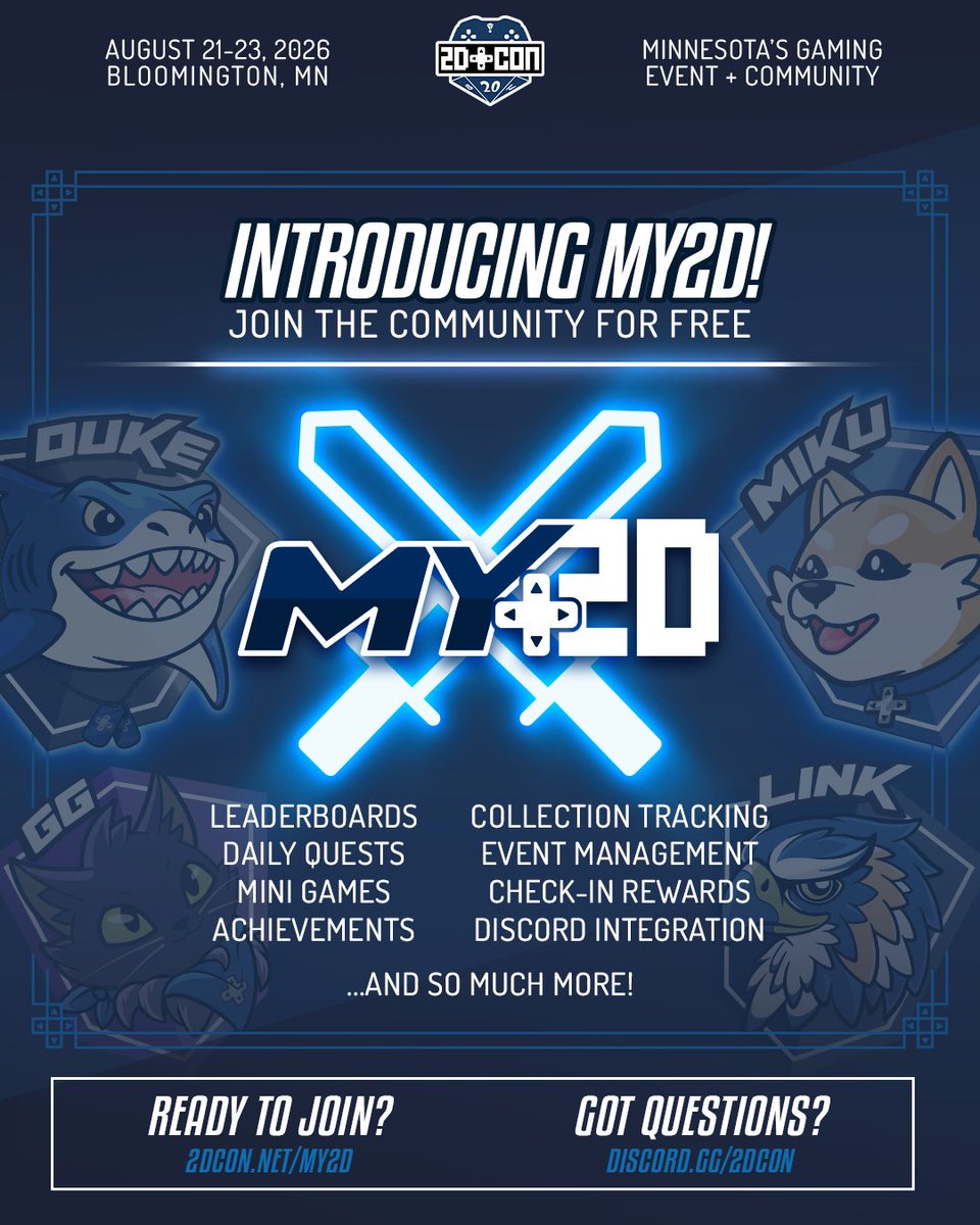 2Dconvention's tweet photo. More than just a convention. 
We're proud to introduce My2D V2. Connecting the online 2D Con Community with In-Person Events. This isn't just another social network. 

Compete, connect, collect and find your community.
Join today at https://t.co/M5R12JZwmW https://t.co/HV2csnFUPV