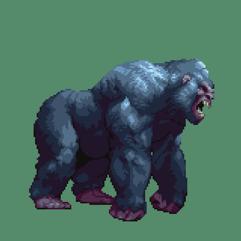 satozz's tweet photo. モンスター素材用にゴリラ(と木属性パターン)のドット絵を描きました。
#ドット絵 https://t.co/Ch1axIwaaO