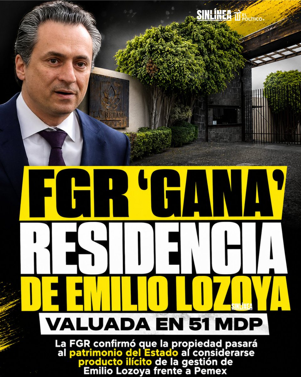 ‼️La FGR le acaba de ganar a Emilio Lozoya una residencia valuada en 51 millones de pesos por el caso #Agronitrogenados.

La propiedad pasará al patrimonio del Estado al ser considerada producto ilícito durante su gestión en Pemex.

👉Mientras algunos se paseaban con mansiones,