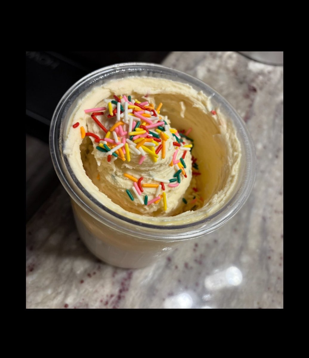 DeanTTraining's tweet photo. Ask…and you shall RECEIVE:

Top 7 High Protein @ Home Ice Cream Recipes

(Exact preparation instructions using the Ninja Creami Deluxe listed at the bottom of this post!!!)

𝗕𝗜𝗥𝗧𝗛𝗗𝗔𝗬 𝗖𝗔𝗞𝗘 𝗪𝗛𝗜𝗥𝗟

- 360ml Fat Free Fairlife
- 2 servings Sugar Free Cheesecake Jello Pudding Mix
-3 squeezes of SweetLeaf Sweet Drops Vanilla Sweetener
- 1 serving True Nutrition French Vanilla Egg White Protein Powder 
- 12g sprinkles
- 2g Xanthan Gum

350 Calories / 45g Protein

𝗖𝗜𝗡𝗡𝗔𝗠𝗢𝗡 𝗧𝗢𝗔𝗦𝗧 𝗖𝗥𝗨𝗡𝗖𝗛 𝗦𝗪𝗜𝗥𝗟

- 300ml Unsweetened Vanilla Almond Milk
- 120ml Whole Milk from Fairlife
- 68g Trueflavor Cinnamon Toast Swirl Egg White Protein Powder from True Nutrition
- 41g Cinnamon Toast Crunch Cereal
- 2g Xanthan Gum

500 calories / 58g protein

𝗢𝗔𝗧𝗠𝗘𝗔𝗟 𝗖𝗛𝗢𝗖𝗢𝗟𝗔𝗧𝗘 𝗖𝗛𝗜𝗣 𝗖𝗢𝗢𝗞𝗜𝗘

- 300ml Unsweetened Vanilla Almond Milk
- 120ml Whole Milk from Fairlife
- 76g Oatmeal Cookie Protein Powder from JYM
- 2 Chunky Chocolate Chip Cookies
- 2g Xanthan Gum

550 calories / 57g protein

𝗢𝗥𝗘𝗢 𝗕𝗟𝗜𝗭𝗭𝗔𝗥𝗗 𝗥𝗘𝗣𝗟𝗜𝗖𝗔

- 240ml Fairlife Skim Milk
- 240ml Almond Milk Unsweetened Vanilla
- 51g True Nutrition Cookies N Cream Egg White Protein
- 30g Oreos Cookies N Creme Instant Pudding Mix
- 4 Oreo Thins
- 2g Xanthan Gum

540 calories / 50g protein

𝗖𝗛𝗢𝗖𝗢𝗟𝗔𝗧𝗘 𝗣𝗘𝗔𝗡𝗨𝗧 𝗕𝗨𝗧𝗧𝗘𝗥 𝗖𝗨𝗣

- 480ml Unsweetened Vanilla Almond Milk
- 51g Chocolate Peanut Butter Cup Egg White Protein
- 32g 100% Peanuts Natural Peanut Butter
- 10g Zero Sugar Chocolate Pudding Mix
- 2g Xanthan Gum

450 calories / 46g protein

𝗧𝗥𝗜𝗣𝗟𝗘 𝗖𝗛𝗢𝗖𝗢𝗟𝗔𝗧𝗘 𝗟𝗔𝗩𝗔

- 480ml Fairlife Chocolate Milk
- 51g Chocolate Fudge Brownie Egg White Protein from True Nutrition
- 10g Chocolate Sugar Free Jello Mix
- 2g Xanthan Gum

490 calories / 62g protein

𝗣𝗘𝗔𝗡𝗨𝗧 𝗕𝗨𝗧𝗧𝗘𝗥 𝗕𝗔𝗡𝗔𝗡𝗔 𝗦𝗪𝗜𝗥𝗟

- 480ml Unsweetened Vanilla Almond Milk
- 51g Chocolate Peanut Butter Cup Egg White Protein
- 13g PB2
- 150g Banana Dannon Light & Fit Greek Yogurt
- 2g Xanthan Gum

380 calories / 56g protein

𝗣𝗥𝗘𝗣𝗔𝗥𝗔𝗧𝗜𝗢𝗡 𝗜𝗡𝗦𝗧𝗥𝗨𝗖𝗧𝗜𝗢𝗡𝗦

- Put all Creami ingredients (minus the Xanthan gum) in the cup
- Froth it
- Add Xanthan gum
- Froth again
- Freeze for 24+ hours with NO LID
- Thaw out for 15-20 minutes
- Put lid on then run the side & bottom under hot water for 30-40 seconds
- Load in mixing cup with that lid & blade
- Click full and hit spin
- Add 30 more ml of milk after initial spin
- Click full & respin
- Add mix ins
- Click full again and hit mix in (do this even if you did NOT add mix ins)
- Enjoy

One final note:

When in doubt…RESPIN!!!!!!