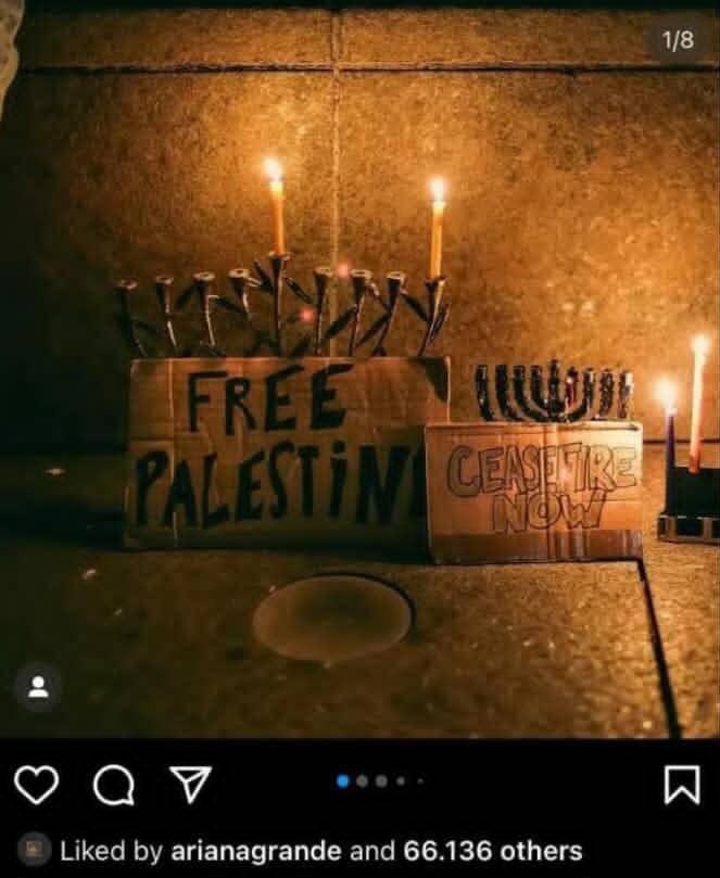 Ariana Grande shows support for Free 
Palestine on Instagram
