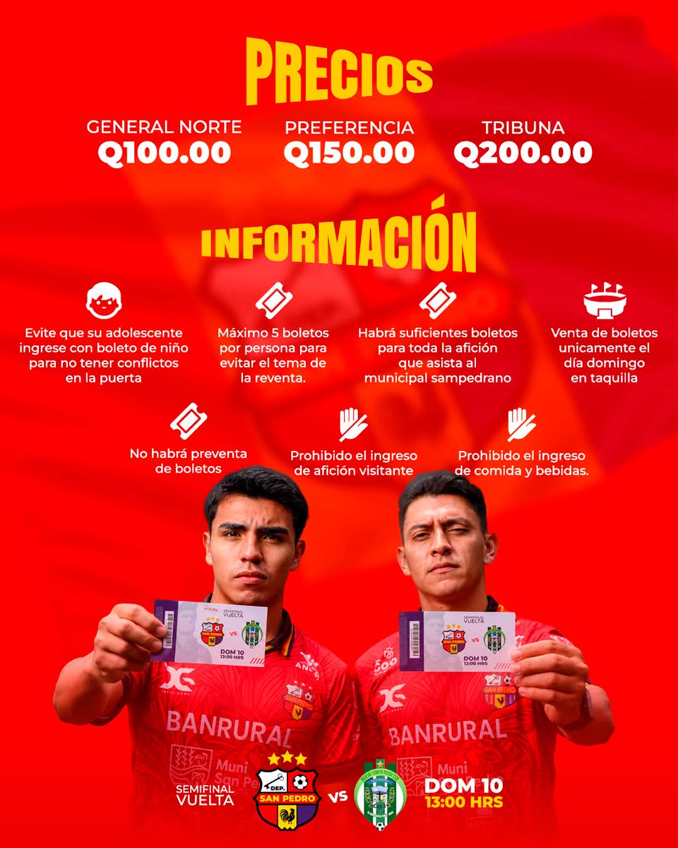 erick1ramazzini's tweet photo. #1eraDivisiónGuate
#SemifinalVuelta

⚽️💥NOTICIA IMPORTANTE💥⚽️

Dep San Pedro informa alrededor de los lineamientos para los aficionados.

📌 La información llega gracias a TUTO SPORT

✔️ LA ROPA DEPORTIVA DEL ASCENSO⚽️ https://t.co/ZyYxcL1o0e