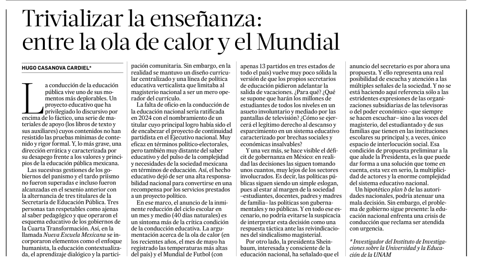ALMA_Qro's tweet photo. Trivializar la enseñanza es reducir la educación a decisiones políticas o climáticas. @HugoCasanovaC

La escuela no es solo un aula; es el espacio de interlocución social que hoy enfrenta una crisis de conducción urgente. Vía @lajornadaonline
#Educación #Docentes #MaestrosConALMA https://t.co/CudNqwS97I