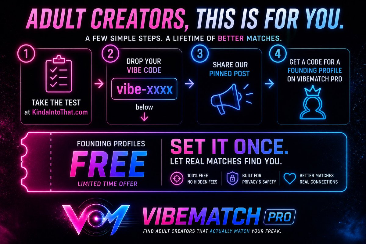 VibeMatchPro's tweet photo. Still have about 15 slots available for adult creators. https://t.co/XtrGF0p9ds