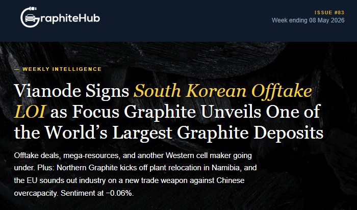 GraphiteHub's tweet photo. 🔋 Graphite Market Weekly Update: Week ending 8 May, 2026 📈

Explore this week’s key events in the graphite industry, from company updates and share price movements to broader trends in the EV market.

Full version here: https://t.co/4BgTxFMFej