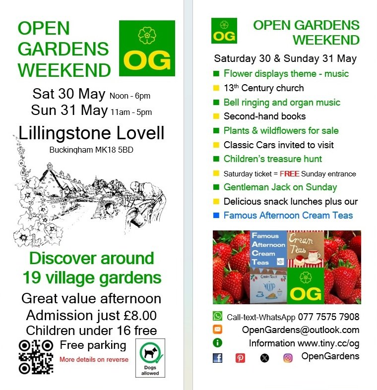 OpenGardens's tweet photo. Just 20 days to go to our Open Gardens Weekend in Lillingstone Lovell MK18 5BD on Saturday 30 &amp; Sunday 31 May. 

https://t.co/kewfjwEOOy
what3words location for car park entrance:
///plotter.tightrope.alleyway

#OpenGardens #CreamTeas #Bellringing #Dogswelcome #FlowerDisplays https://t.co/5oddAop4si