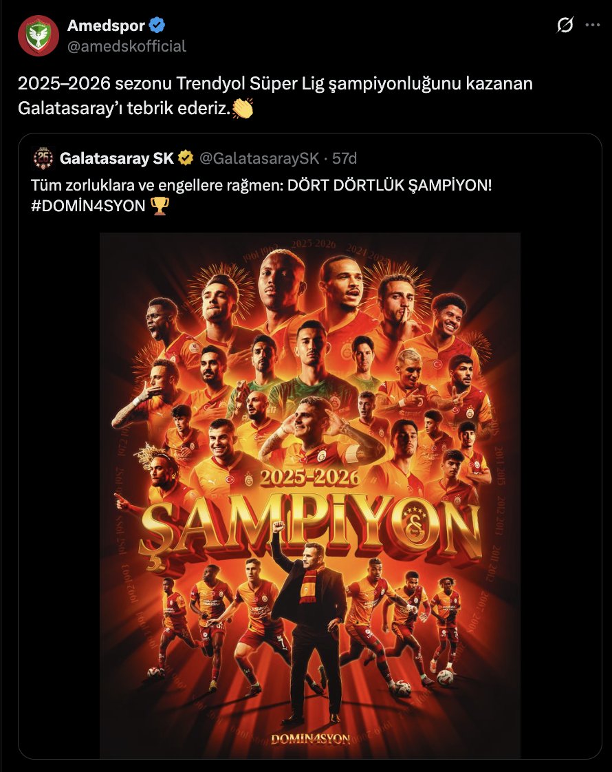 bosunatiklama's tweet photo. Amedspor, Galatasaray'ın şampiyonluğunu tebrik etti. https://t.co/I7Ss0wHXDo