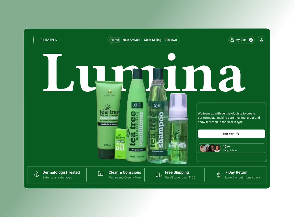 DAMILOLA4488's tweet photo. Designed a fresh skincare landing page concept using soft glassmorphism and premium visual hierarchy #uiux https://t.co/xmBAGIB2aV