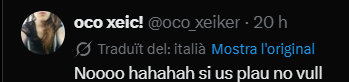 alapont93's tweet photo. @oco_xeiker Que s'ha fumat twitter? Ara som italians? jaja https://t.co/MWgnMxrftT