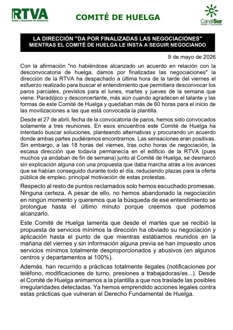 plazaro67's tweet photo. La Dir de #CanalSur obliga a los trabajadores a ir a la huelga al romper las negociaciones. Rechazan más empleo, mayor estabilidad, pluralismo informativo y producción propia y defienden un modelo de enchufismo, precariedad, manipulación y externalización #Andalucía #periodismo https://t.co/g3VNilScxd