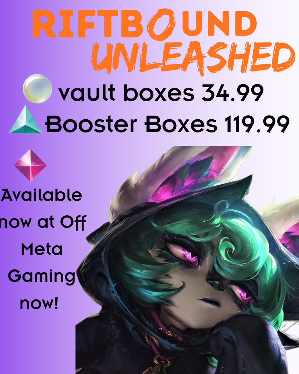 OffMetaSocials's tweet photo. ⚡️RIFTBOUND HAS LANDED AT OFF META⚡️
The wait is over and the shelves are officially stocked 👀
We’ve got BOTH Riftbound Unleashed Booster Boxes AND Vault Boxes available in shop NOW.

#riftbound #OffMetaGaming #CapeGiradeau #BoosterBox https://t.co/1zJtXNDGyU