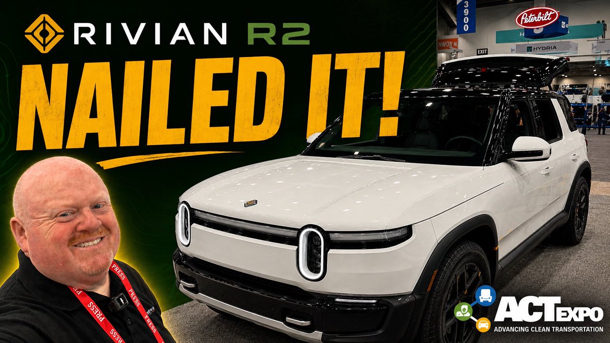 bowefamilyEV's tweet photo. The highlight of @ACTExpo this year was the @Rivian R2 and it was everything I hoped it would be! Full video here 👇👇
https://t.co/vx3XapUioh

Join me as I jump inside for a first look at the smart design choices that reinforced why R2 was my top EV pick for 2026. I also reveal the 3 critical things they absolutely nailed!