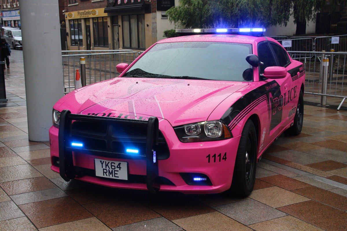 LukeFromYorks's tweet photo. This gorgeous 2011 Dodge Charger is part of the many (retired) American Emergency Vehicles within the UK. 

It features an absolutely stunning Breast Cancer Awareness livery, and it also includes 1965 PTSD Awareness. Both of which are incredibly important!

@CopcarsUK @1965Ptsd https://t.co/cZUeIehaoy