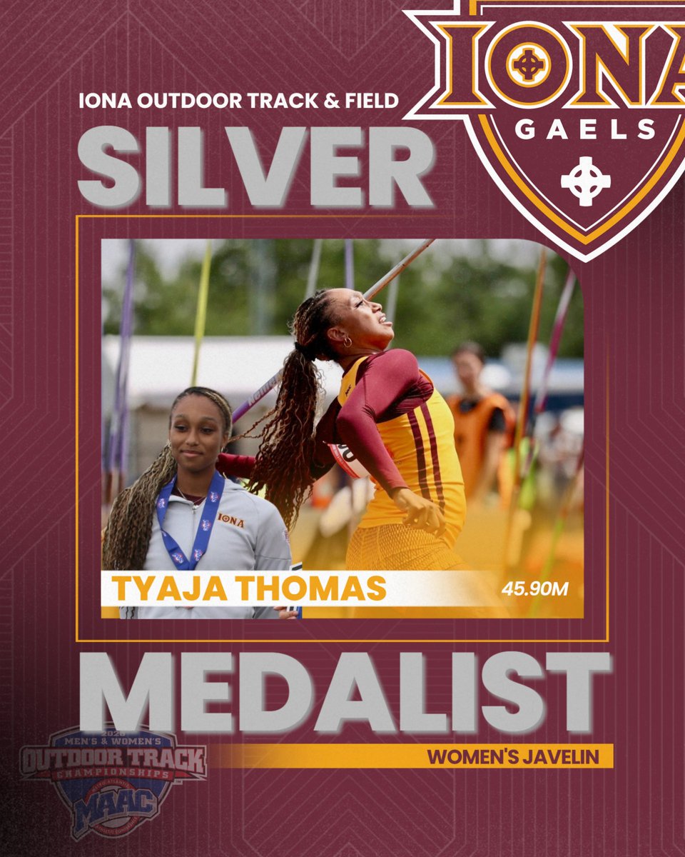 IonaXCTF's tweet photo. π₯ SILVER FOR THE GAELS!
The Iona womenβs squad opened the medal count at the MAAC Outdoor Track & Field Championships with a silver medal performance in the javelin from Tyaja Thomas at 45.90m β just two inches shy of gold!
#GaelNation #MAACTF https://t.co/sUl1K5e3tn