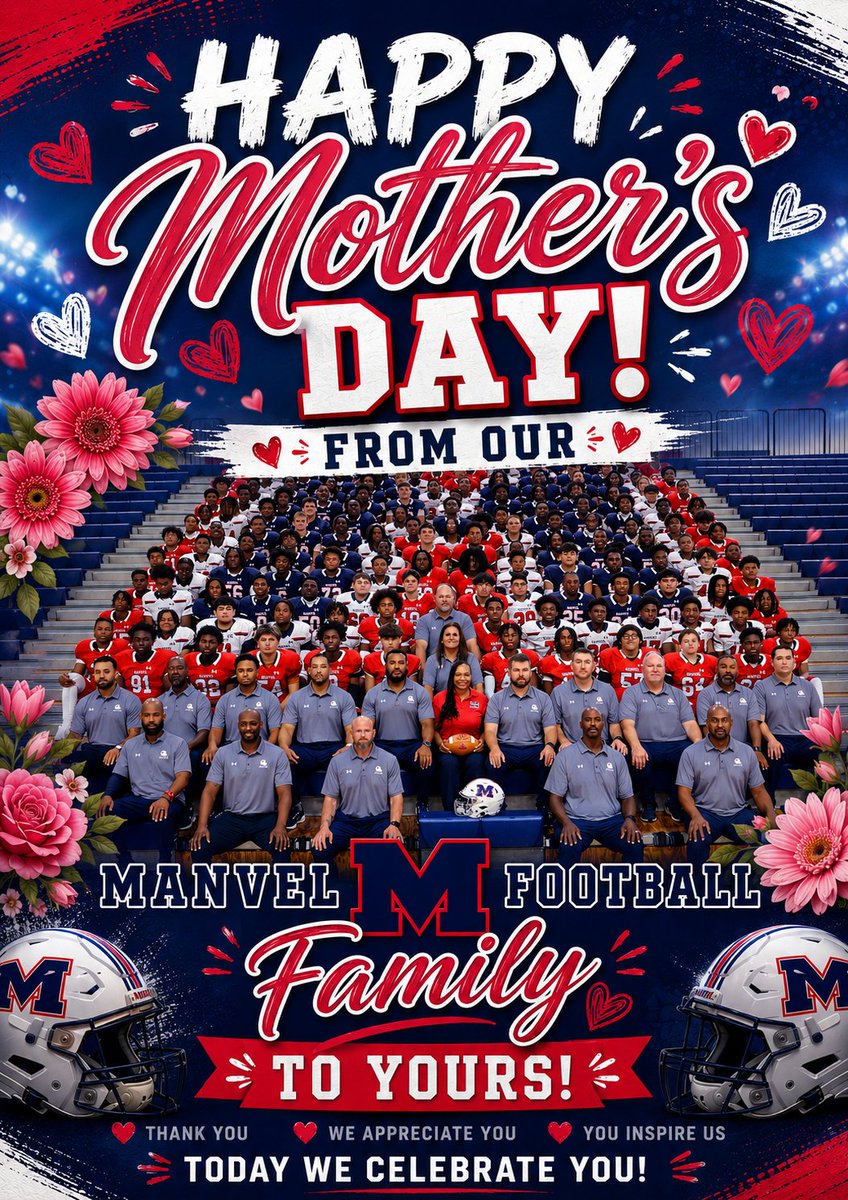 HokaHeyFootball's tweet photo. From our football family to yours - Happy Mother’s Day! We're honoring the women who make it all possible today!
@CoachKirkMartin
@ManvelHS
@AlvinISDAth
@ManvelHSabc
#recruitmanvel
#BeDifferent
#family #HOKAHEY https://t.co/PvhFIh61Je