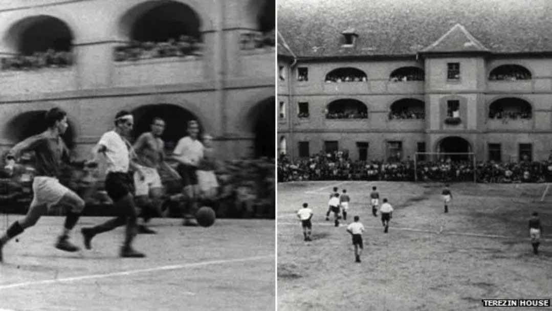Satanyahu4pf's tweet photo. @angertab I do not want to hear another word about a genocide or mass starvation in Nazi concentration camps.

They just had had a full 11v11 football game for crying out load. https://t.co/rcYQz9VilC