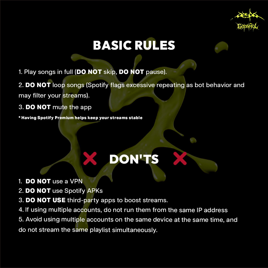 Hello MYs, we’re sharing a guide on how to stream properly on Spotify. WDA will be released in a few hours, so it’s important to know these rules and help give it a strong debut. If you have any questions, feel free to ask and we’ll gladly help clarify anything

In the following