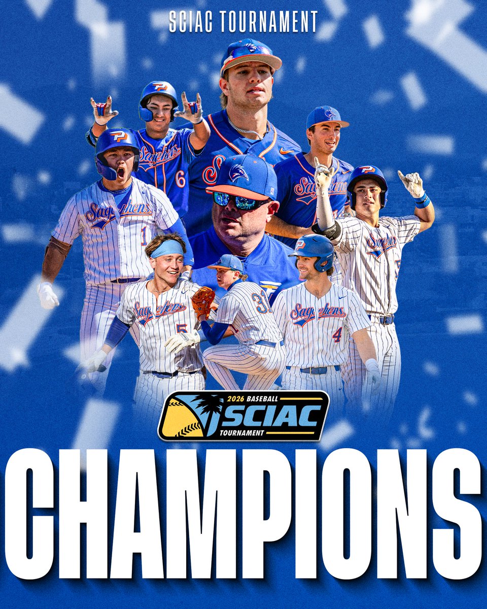 Sagehens's tweet photo. For the second time in three seasons, the Sagehens are SCIAC Tournament Champions ⚾️🏆

#GoSagehens #SagehenBSB https://t.co/uev4IKZsry