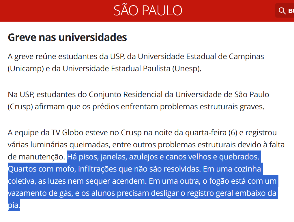aveIIar's tweet photo. sim estadão, a culpa da greve da usp deve ser das atividades extracurriculares, e não por exemplo as larvas na comida ou a moradia estudantil desmoronando

https://t.co/sggYXbeeXN https://t.co/9qQbh97lcJ