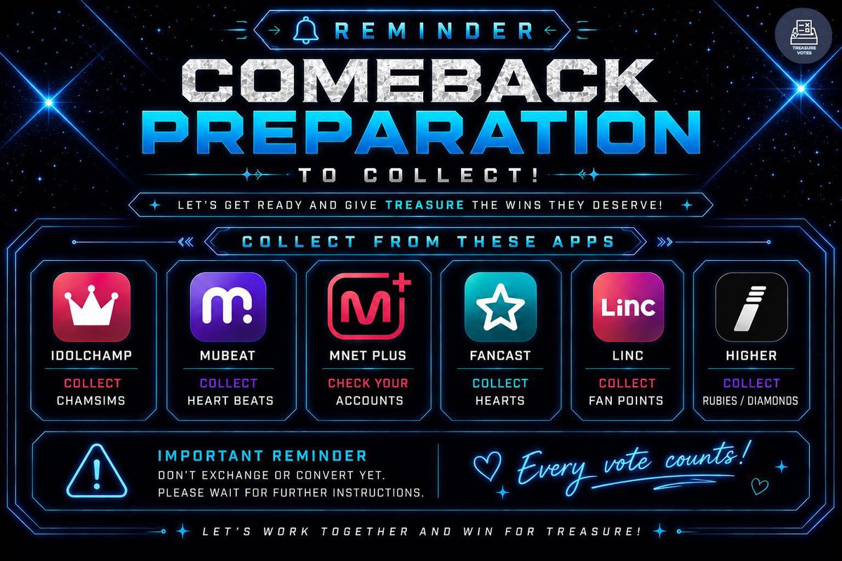 💎 TEUMES, DAILY CHECK 💎

⏳ D-22 before comeback
 Have you:
✔️ Collected all your voting credits?
✔️ Pre-saved already? Do it now!

Spotify Pre-save ➡️open.spotify.com/prerelease/2kK…

🖇️bio.to/ygtreasure-new…

Don’t skip in collecting votes today!

#TREASURE <a href="/treasuremembers/">TREASURE</a>