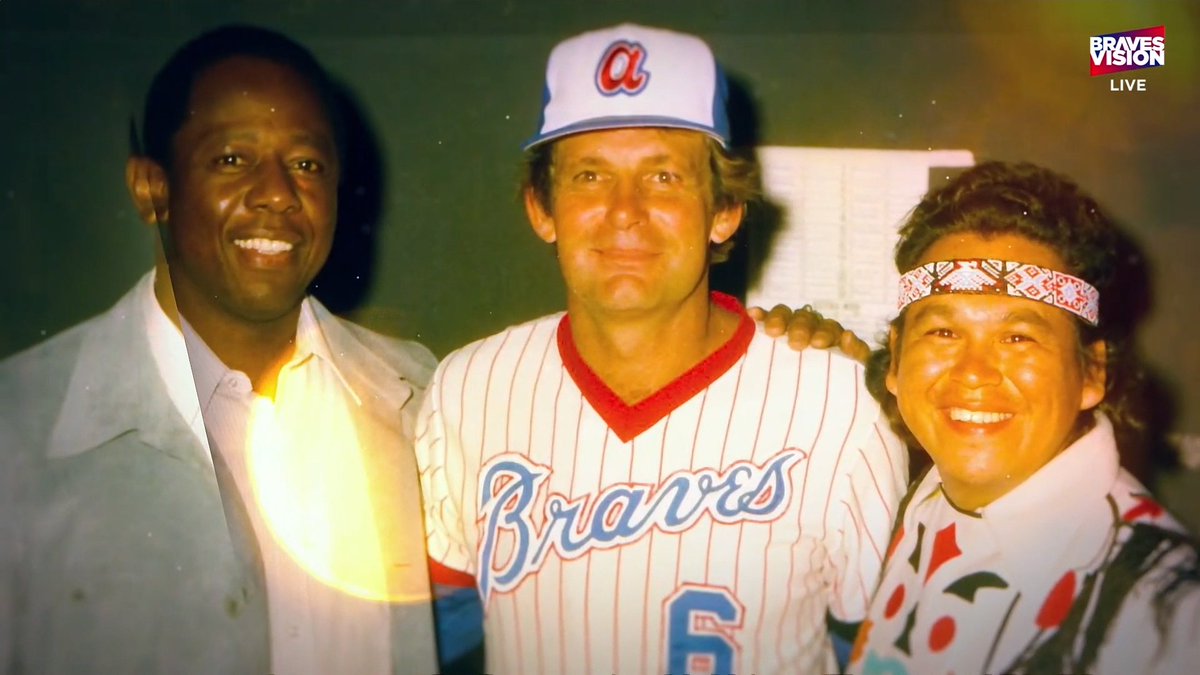 tylerredmondtv's tweet photo. Hank Aaron. 
Bobby Cox. 
Chief Noc-A-Homa (Levi Walker Jr.).

True #Braves legends. They just don’t make them like that anymore.
Huge shoutout to @BravesVisionTV for the incredible work you all have put together this past week on short notice. It absolutely hasn’t gone unnoticed. https://t.co/WzsHQlv0L8