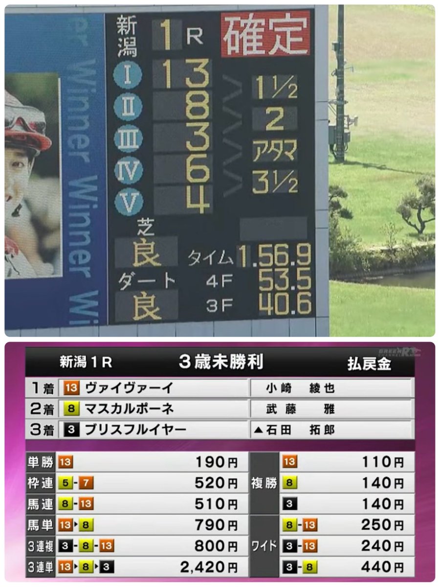今日のJRA #新潟競馬🏇1R3歳未勝利 馬連的中🎯🙌 自力🙌