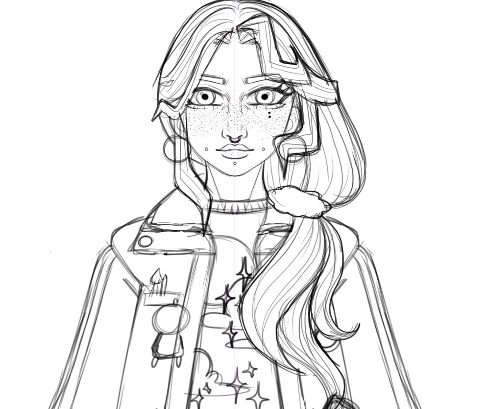 calphurniasoya's tweet photo. I'mhoping the lightning bolt bangs aren't too weird bc i'm loving this wip so far. lil jangly bits also like the keychain on the outfit. 🌃+⚡️ #vtuberwip #vtuberuprising #wip https://t.co/DKhDXQHfIx