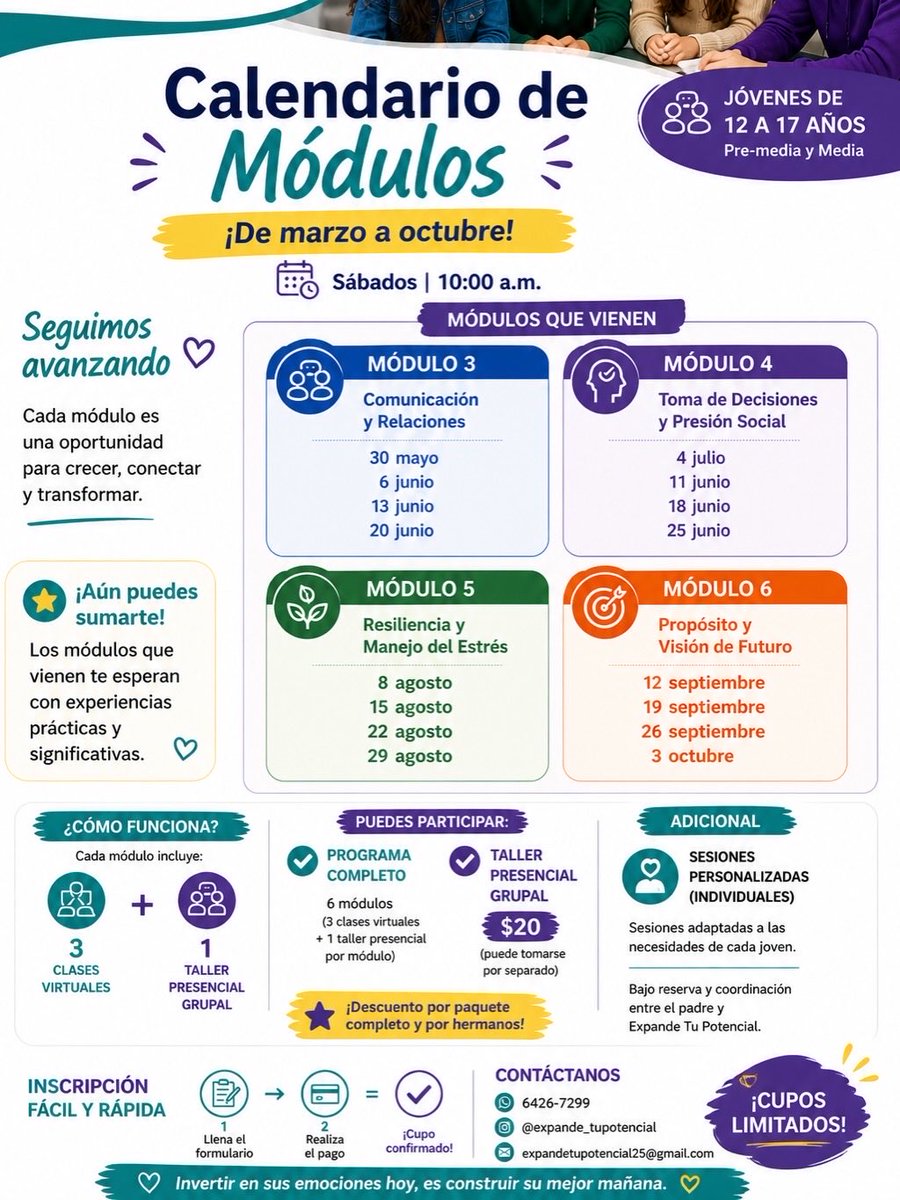 Las habilidades socioemocionales también se enseñan.

Este sábado 16 de mayo realizaremos un taller vivencial para jóvenes enfocado en:
Inteligencia emocional
Liderazgo
Trabajo en equipo

Una experiencia práctica y cercana para fortalecer su seguridad y confianza 

📍Panamá
