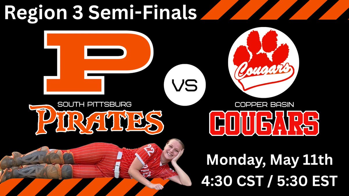 SoPitt_Softball's tweet photo. TSSAA Softball Region Semi-Finals
SPHS VS CBHS
🗓️Monday, May 11
⏰4:30 CST / 5:30 EST
📍Copperhill, TN https://t.co/XTzNjrj8qY
