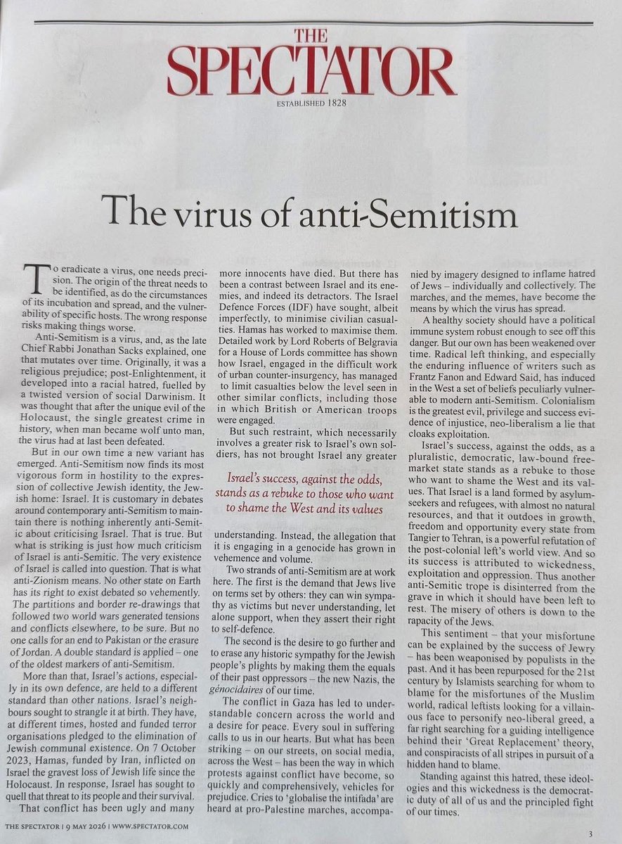 Ostrov_A's tweet photo. “The virus of antisemitism.”

Thank you @spectator for this editorial and your unyielding moral clarity. https://t.co/vJ3oJG5cK4