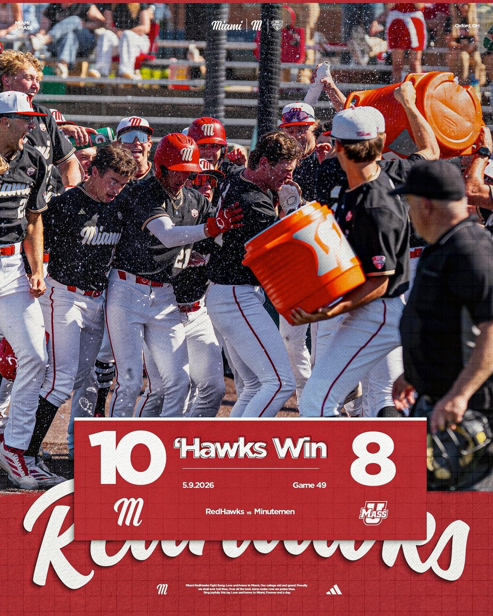 MiamiOHBaseball's tweet photo. WALK-OFF WINNER. ‘HAWKS WIN‼️

#RiseUpRedHawks | #LoveAndHonor https://t.co/UjlOtnkKD1