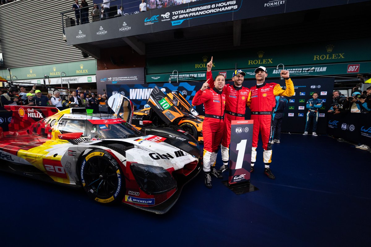 followWRT's tweet photo. Maiden Hypercar win on home turf 🏆

This 1-2 means everything to us 🙌

#WRT #WEC #6HSpa https://t.co/vekyqYH8Tr