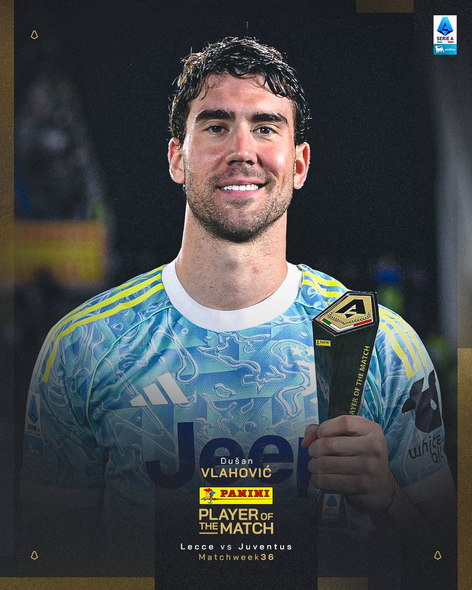 SerieA's tweet photo. Vlahovic è il Panini Player of the match di #LecceJuve! 🏆 https://t.co/xXzRBz1C38