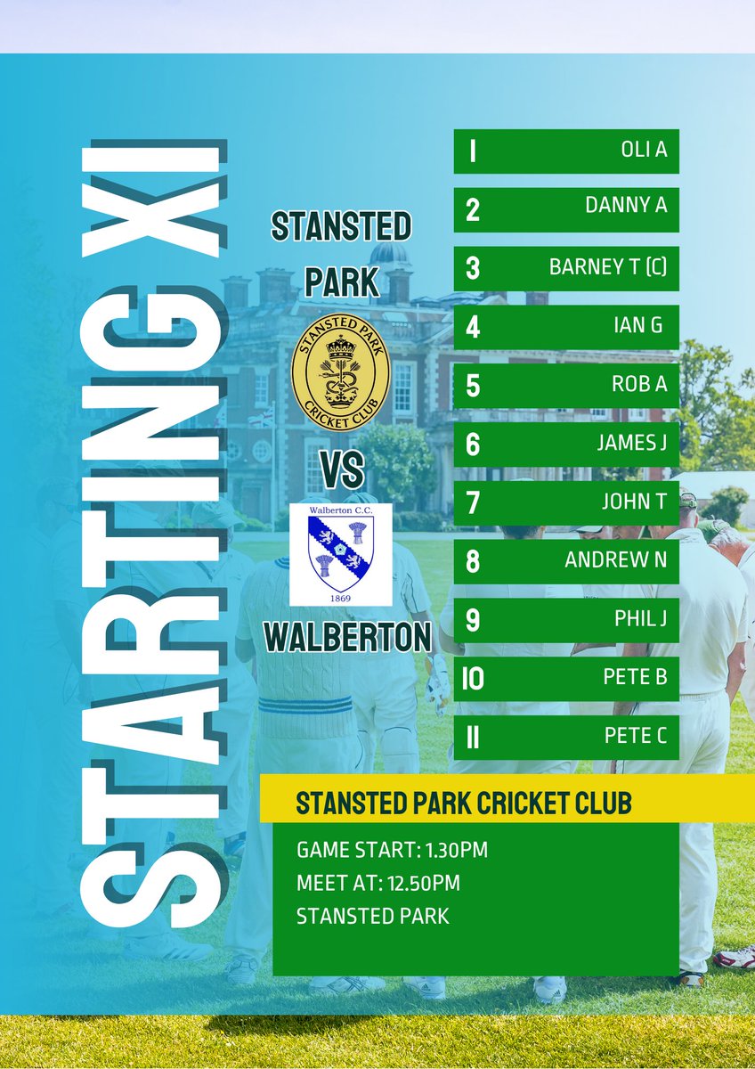 StanstedParkCC's tweet photo. Team news for tomorrow’s home fixture against Walberton Cricket Club - go well chaps! 🏏 https://t.co/RWjz8fNocU